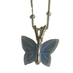Blue Butterfly Necklace with silver-tone chain